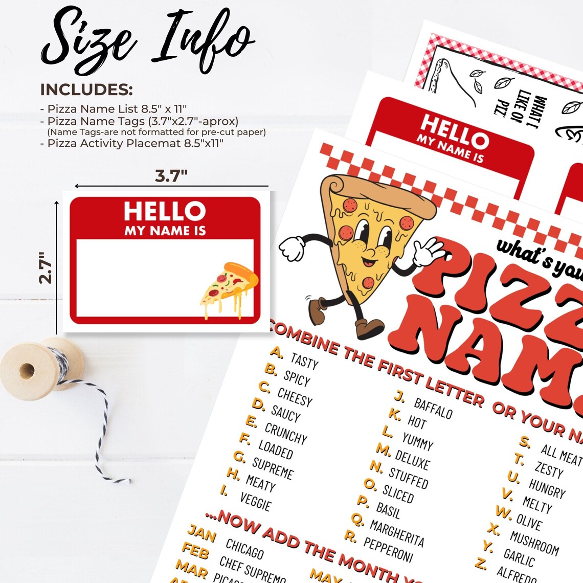 What's Your Pizza Name With Name Tags & Placemat, Pizza Party Game ...