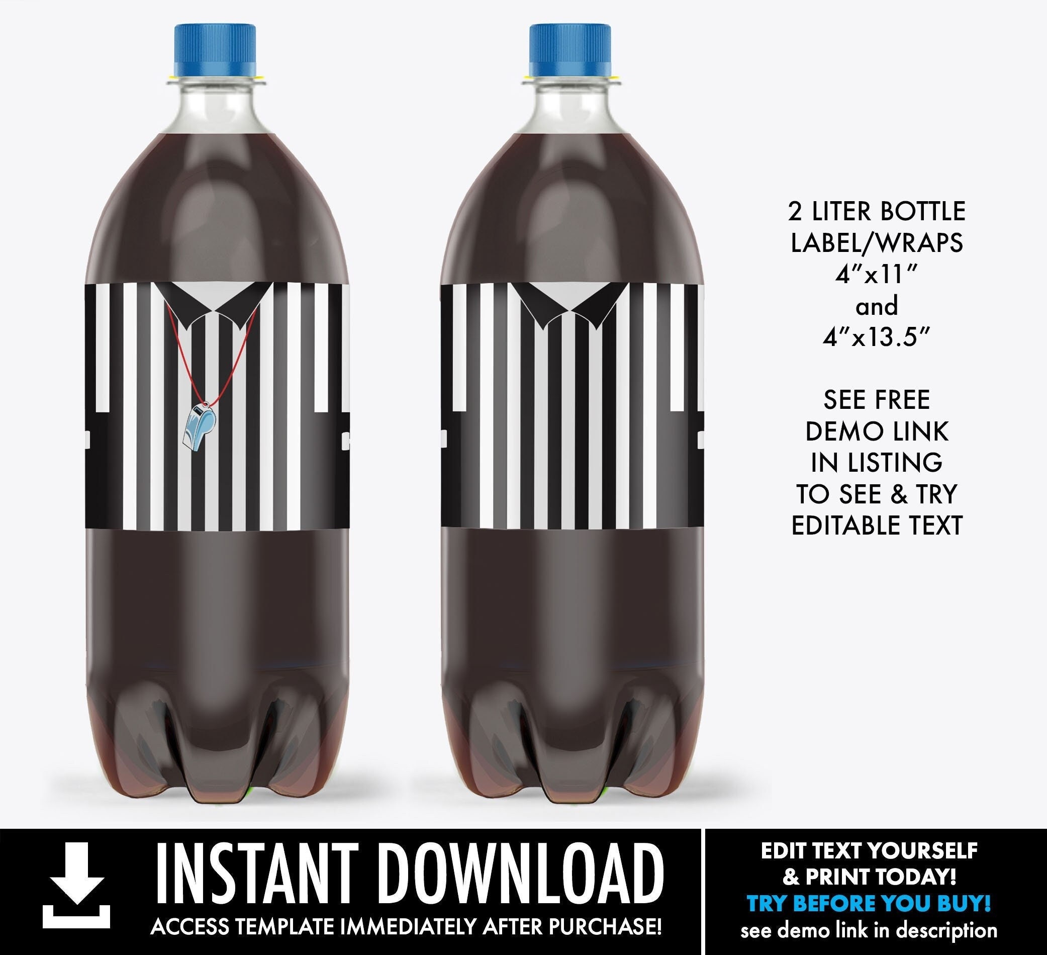 Referee 2 Liter Bottle Label Wrap Soda Bottle Drink Label Football 