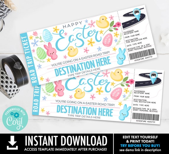 Easter Road Trip Voucher/Gift Certificate - Surprise Easter Trip | Self-Edit with CORJL - INSTANT DOWNLOAD Printable