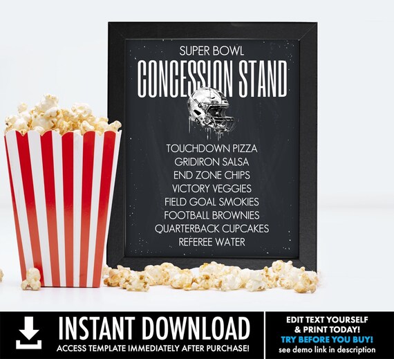 Football 8x10 Concession Stand Sign, Bowl Party Sign, Concession Stand Sign, Football Theme | Edit with CORJL–INSTANT DOWNLOAD Printable