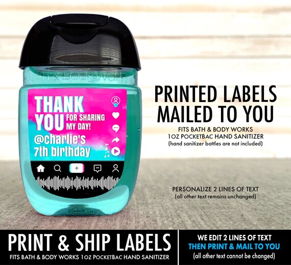 Personalized Social Media Party Hand Sanitizer Label - Video Party, Virtual Party, Dance, 30 Matte Labels| Print & Ship Labels Il_570xn