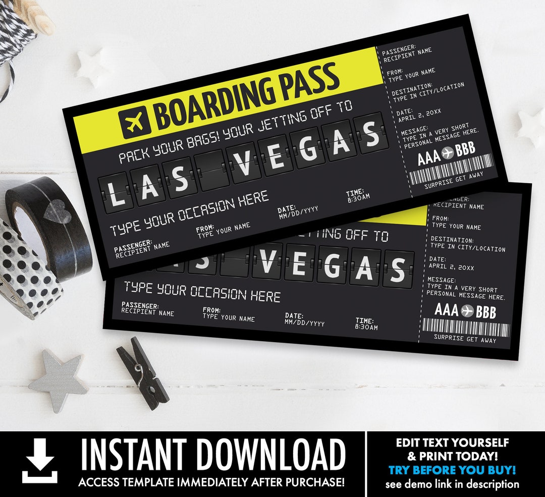 Las Vegas Boarding Pass Editable Printable Template Surprise - Etsy