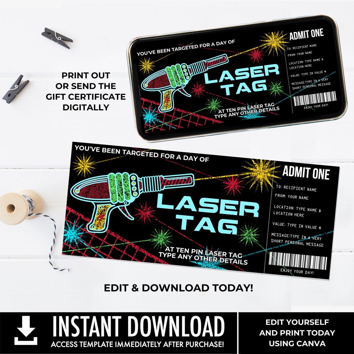 Laser Tag Gift Certificate, Laser Tag Surprise Gift Voucher, Arcade ...