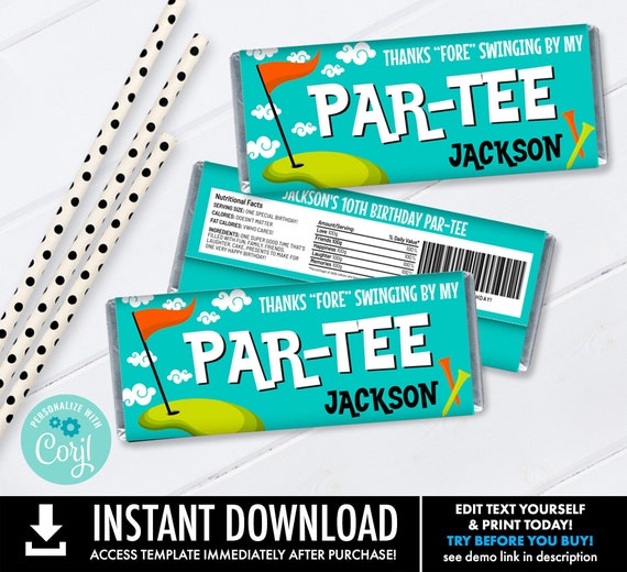 Mini Golf Party Candy Bar Label/Wrap, Hole in One Party, Golf Party, Party Favor | Self-Edit with CORJL–INSTANT DOWNLOAD Printable