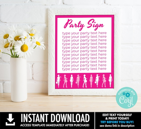 Barb Doll Themed Birthday Hot Pink Party Sign, 8x10 Party Sign, Dollie Birthday Party | Personalize using CORJL–INSTANT DOWNLOAD Printable