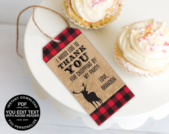 Lumberjack Favor Tag - Lumberjack Little Buck, Lumberjack Party Favor, Buffalo Plaid Tag | Editable–Text INSTANT Download Printable PDF Il_570xn