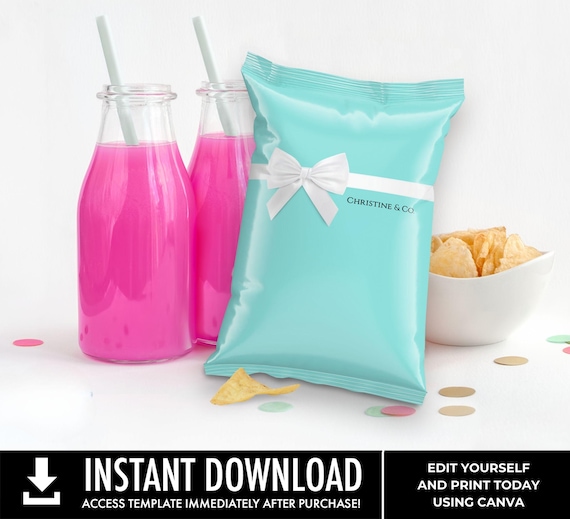 Turquoise Chip Bag Label/Wrapper, 16th Birthday, Bridal Shower, Baby Shower, Graduation,Turquoise Favor | Edit with CANVA, INSTANT DOWNLOAD