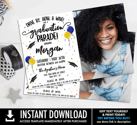 Drive By Graduation Photo Invitation-Drive By Parade,Quarantine,Social Distancing | Self-Edit with CORJL - INSTANT DOWNLOAD Printable Il_570xn