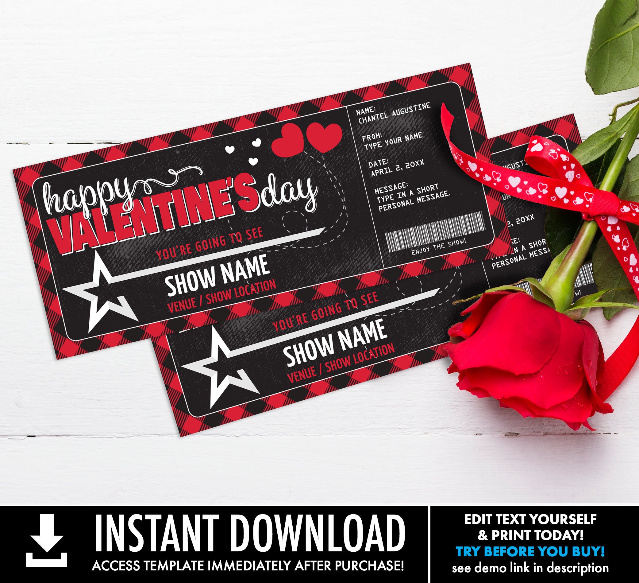 printable concert ticket valentines day gift gift vouchercertificatesurpriseconcertshow