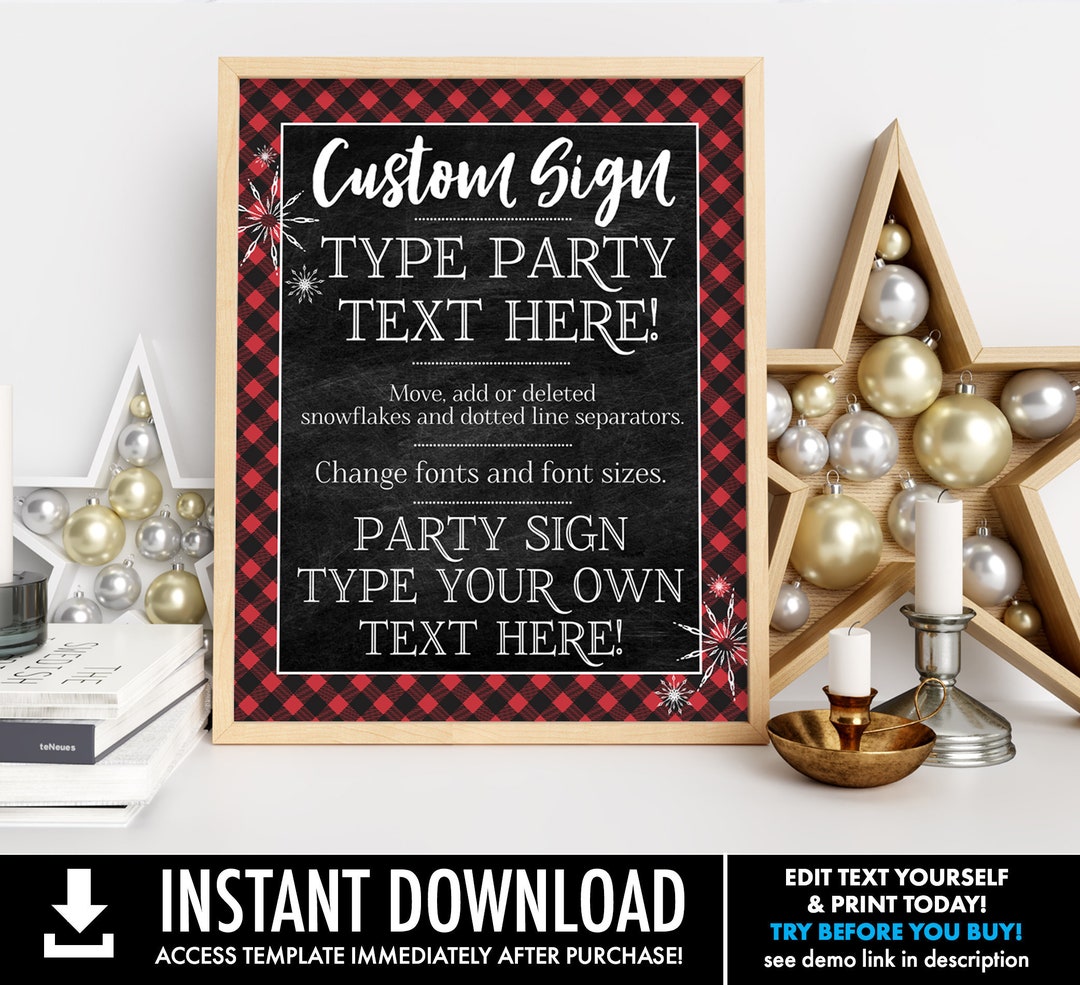 Buffalo Plaid 8x10 Party Sign Customize Yourself, Hot Chocolate, Plaid ...