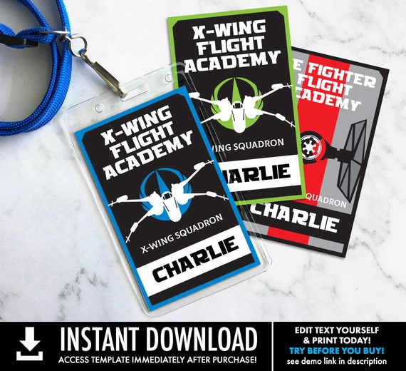 Star Wars X-Wing Flight Academy Badges - Rebellion Badges, Star Wars Party - Blue | Self-Editing with CORJL - INSTANT Download Printable Il_570xn