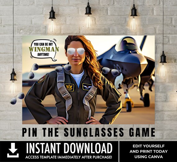 Pin the Sunglasses Game, 36"x24" Fighter Pilot Party Game, Aviator, Air Force Fighter Pilot Birthday | Edit with CANVA–INSTANT DOWNLOAD