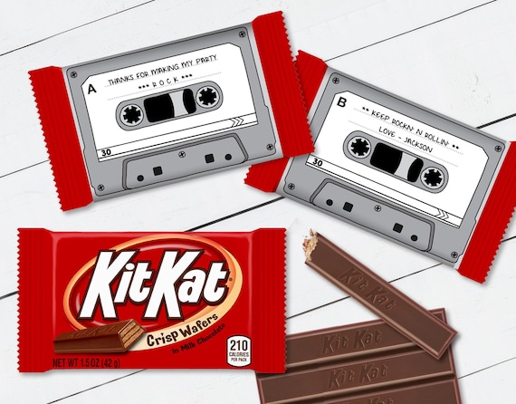 Cassette Tape Kit Kat Candy Bar Label/Wrapper - Retro Party Favor, 80's Party, Gray | D.I.Y. Editable Text INSTANT DOWNLOAD Printable Il_570xn