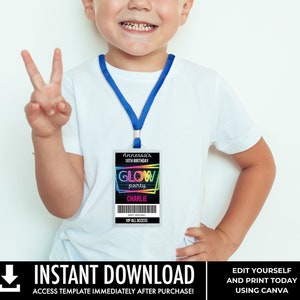 Neon Glow Party VIP Badge, Neon Glow Theme, Glow Party All Access Pass Edit with CANVA INSTANT Download Printable Template image 5