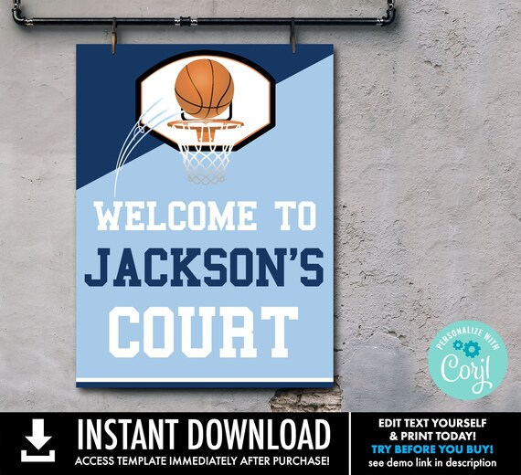 Basketball 18x24 Party Sign - Welcome Sign Basketball Party, Basketball Birthday | Self-Editing with CORJL - INSTANT DOWNLOAD Printable Il_570xn