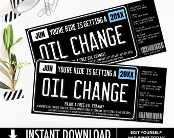 Oil Change Gift Certificate, License Plate Surprise Gift Voucher, Fix Your Car | Edit with CANVA - INSTANT DOWNLOAD Printable Template