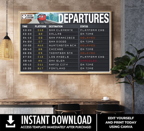 Train Party 24"X36" Departure Sign, Train Terminal Sign, Train Decor | Edit with CANVA - INSTANT Download Printable