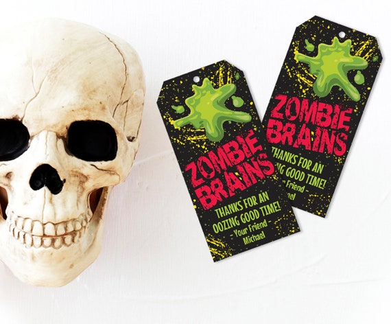 Zombie Brains Favor Tag - Zombie Party, Halloween Party, Costume Party | Self-Editing Text - Instant Download PDF Printable Il_570xn