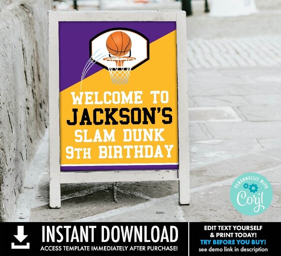 Basketball 16x20 Welcome Party Sign - Basketball Party, Basketball Birthday Sign | Personalize using CORJL - INSTANT DOWNLOAD Printable