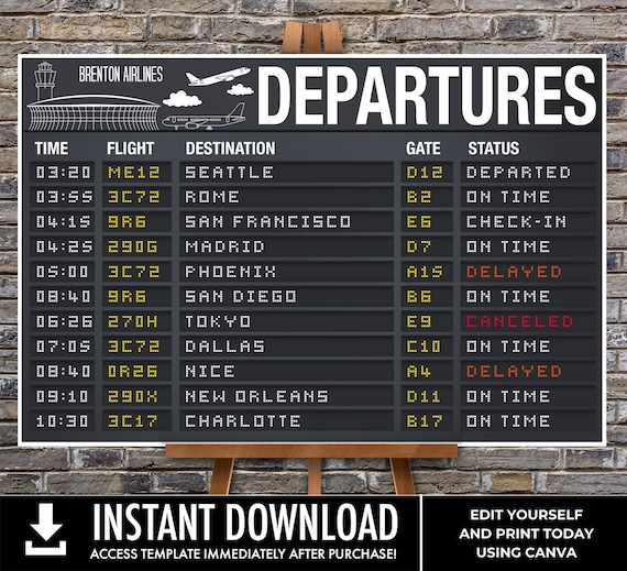 Airplane Party 36"x24" Poster - Departure Sign, Airport Terminal Sign,Aviator Decor | Edit with CANVA - INSTANT Download Printable