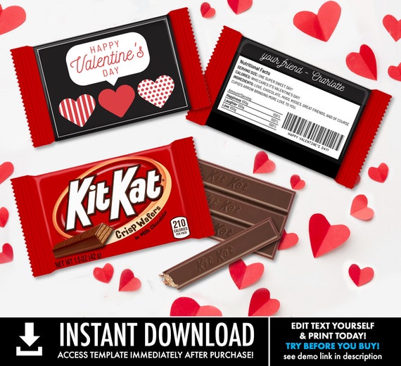Valentine Hearts Kit Kat Candy Wrap Label Speech Bubble Class Valentine Cards Self Edit With
