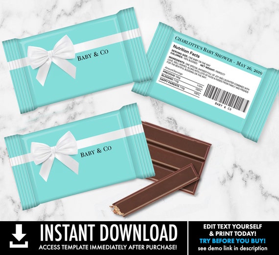 Baby Shower Wafer Chocolate Candy Bar Label/Wrap - Shower Party Favor,Turquoise Favor | Edit using CORJL - INSTANT Download Printable