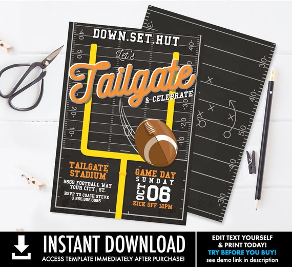 Tailgate Football Party Invitation - Football Invitation, Game Day Invite | Self-Edit with CORJL - INSTANT DOWNLOAD Printable Template Il_570xn