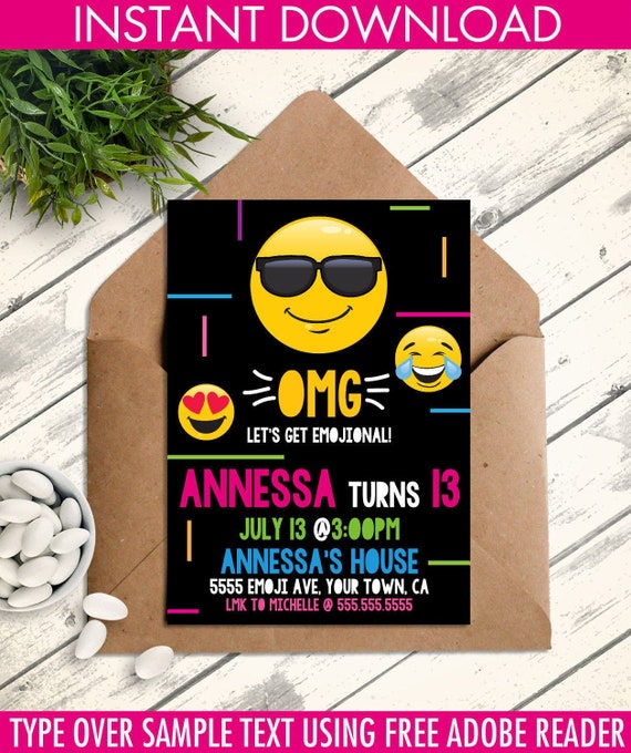 Emoji Invitations Emoji Birthday Emoji Party Emoji Theme Etsy