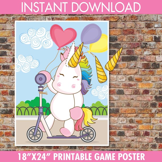 unicorn party pin the horn on the unicorn game magical unicorn party birthday party rainbow instant download pdf printable game by simplyeverydayme catch my party