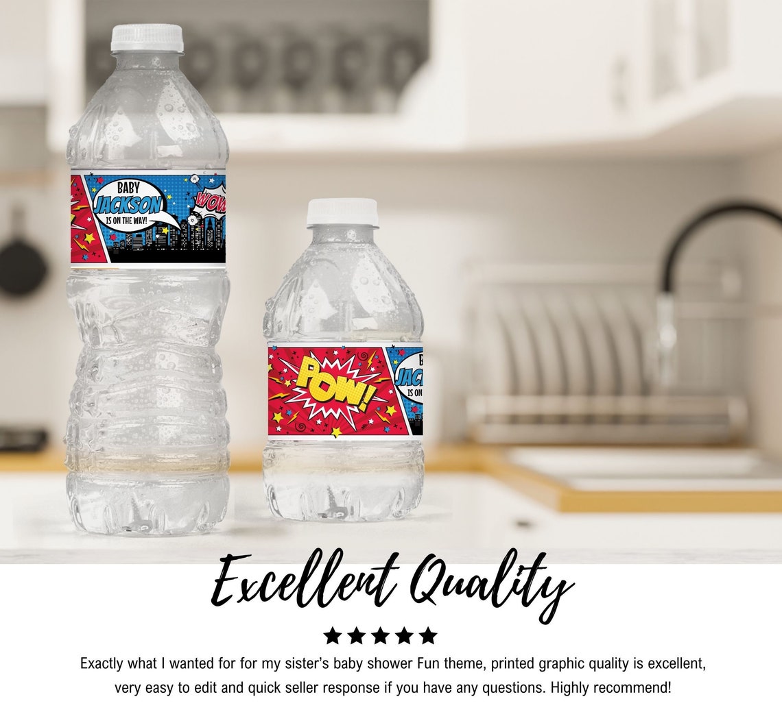 Baby Shower Superhero Water Bottle Label - Superhero Favor, Drink ...