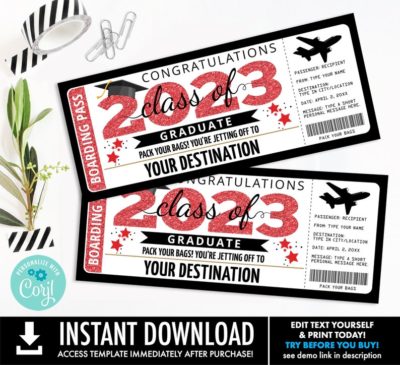 Graduation Boarding Pass Editable Template Fake Plane Ticket,Trip Gift,Fake Ticket Personalize using CORJL INSTANT DOWNLOAD Printable image 3