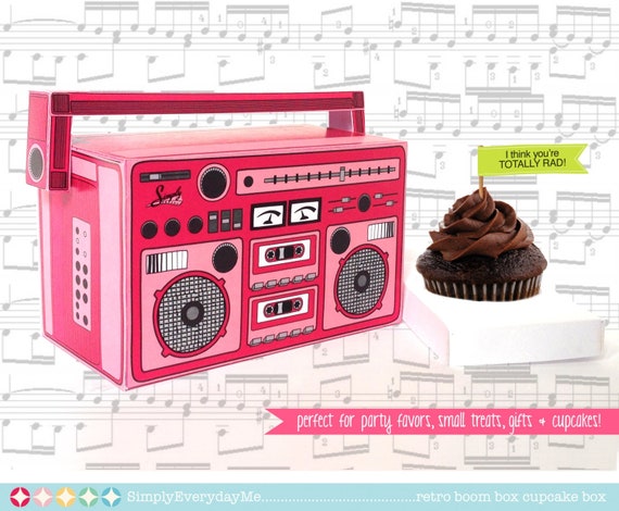 Boom Box Favor Box - Cupcake Box, 40th Birthday, 30th Birthday, 80's Party, 90's Party | Access Template Using CORJL - INSTANT DOWNLOAD