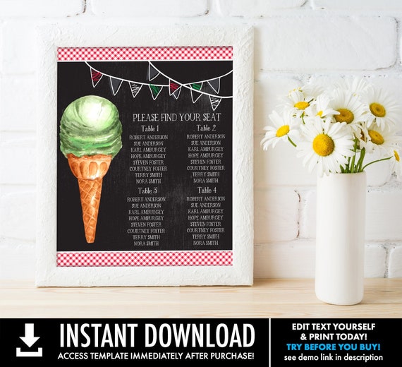 Italian Party 8x10 Seating Chart Sign - Party Sign, Holy Cannoli,Gelato Sign,Pizza Party | Self-Edit with CORJL - INSTANT DOWNLOAD Printable