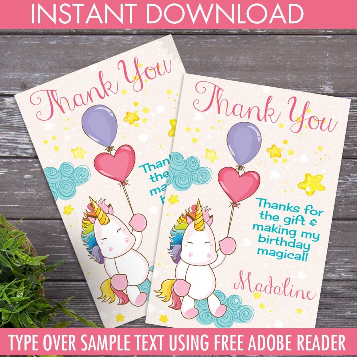 unicorn party thank you card unicorn thank you first