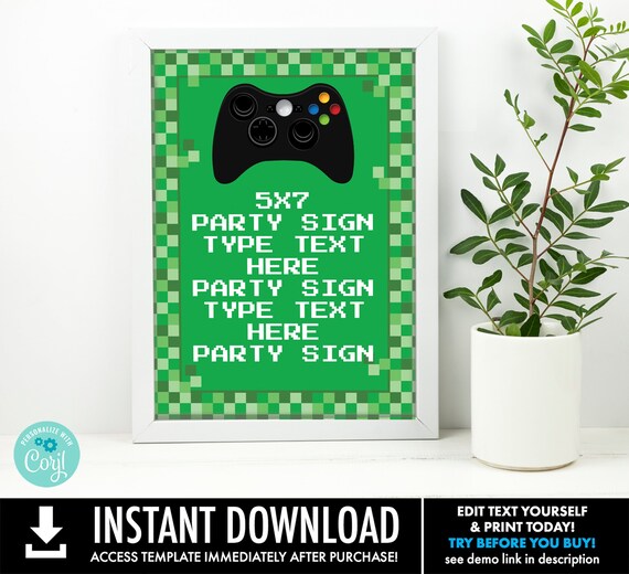 Video Game Controller Party Sign - 5"x7" Party Sign, Game Truck Birthday, Retro Video Party | Self-Editing with CORJL - INSTANT DOWNLOAD