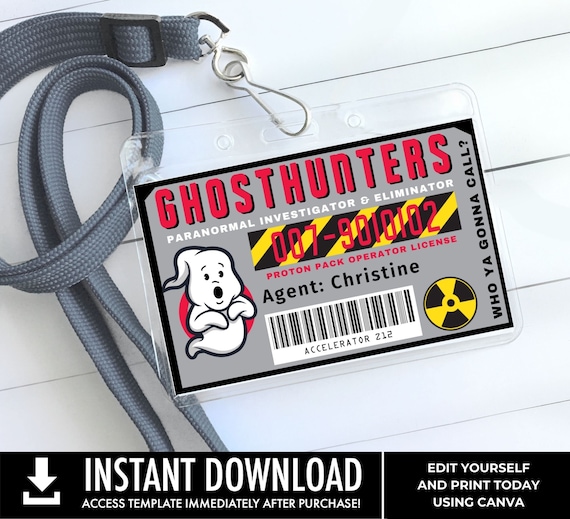 ID Badges - ghost movie inspired I.D. Badge, Birthday Party Favor | Edit with CANVA -INSTANT Download Printable Template