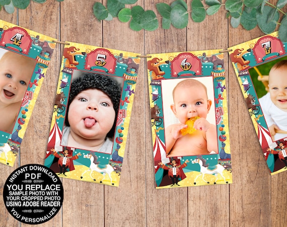 Carnival - Circus First Year Photo Banner - 13 Month Photo Banner | Click & Replace Photo | INSTANT Download DIY Printable PDFs - SEM101_5
