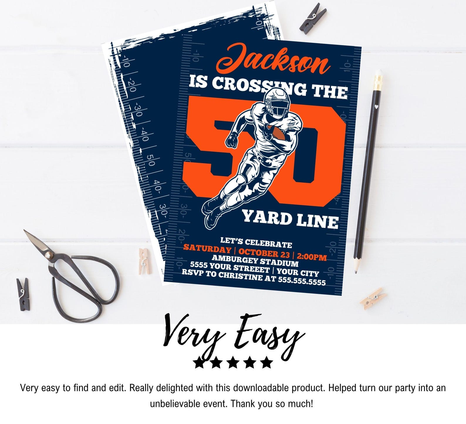 50th Football Party Invitation - Crossing the 50 Yard Line,50th ...
