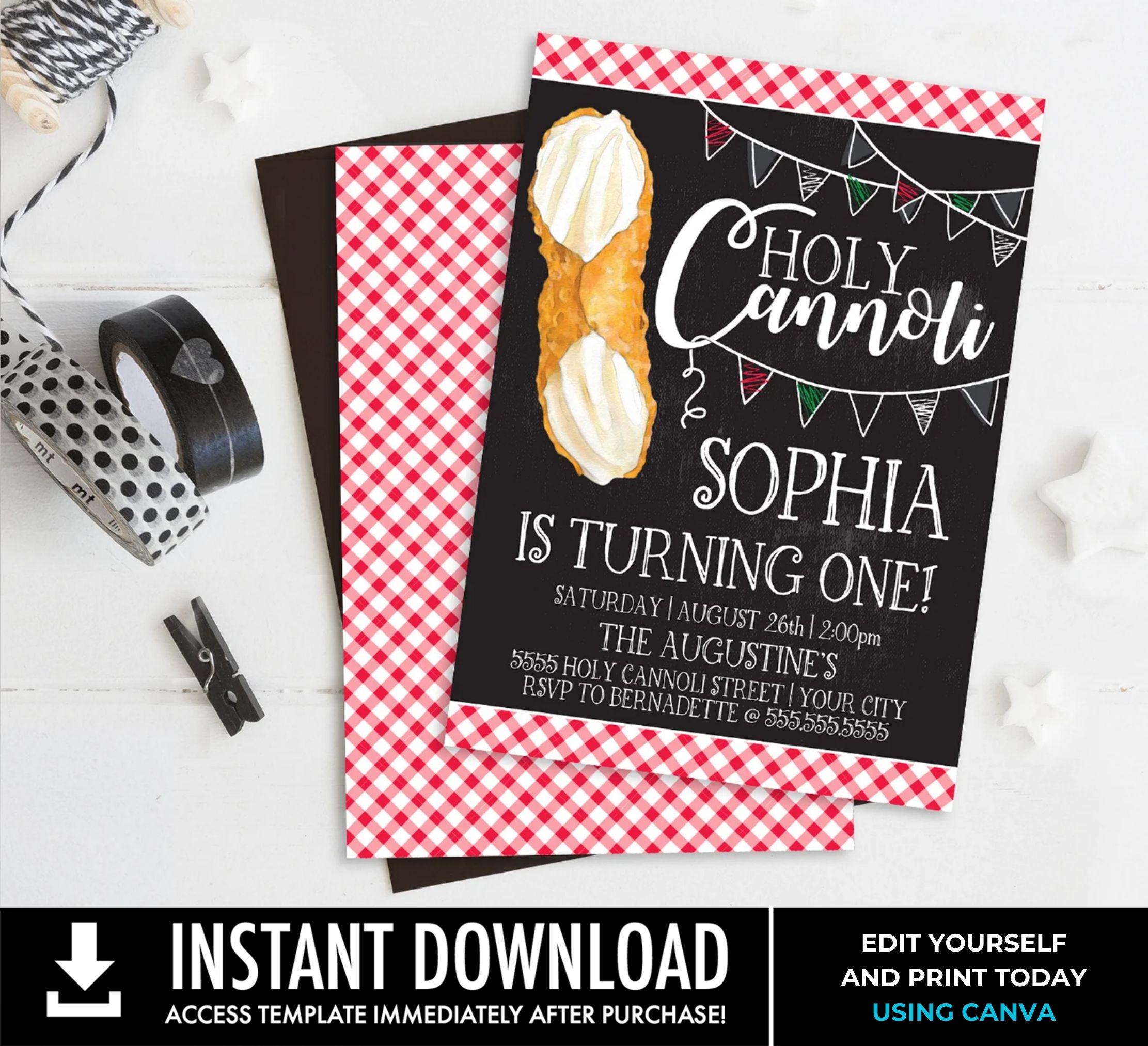 Holy Cannoli Party Invitation, Holy Cannoli Birthday, Italian Party, Pasta Party Theme | Edit with CORJL-INSTANT DOWNLOAD Printable Template