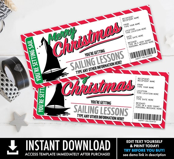 Sailing Lessons Gift Voucher, Sailboat Lessons, Boating Lessons, Gift Certificate | Self-Edit with CORJL - INSTANT DOWNLOAD Printable