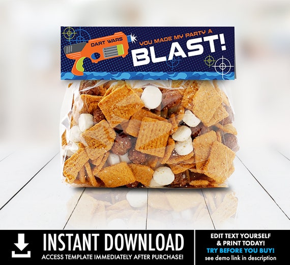 Dart Wars Treat Topper - Dart Wars Party Favor, Treat Bag Topper | Self-Editing with CORJL - INSTANT DOWNLOAD Printable Il_570xn