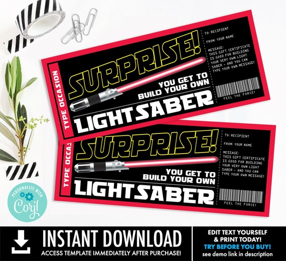 Light Sword Surprise Gift Reveal, Build Your Own Light Sword, Gift Certificate, Surprise Gift | Edit with CORJL-INSTANT DOWNLOAD Printable