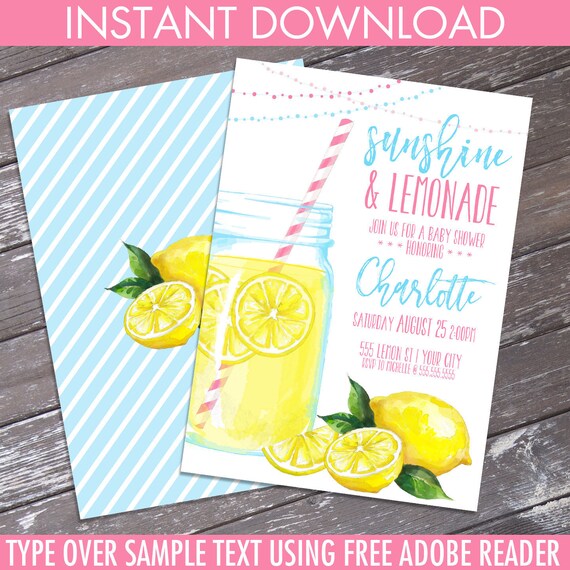 Lemonade Baby Shower Invitation Sunshine Lemonade Mason Jar Lemonade Baby Shower Invitation Sunshine Lemonade Mason Jar