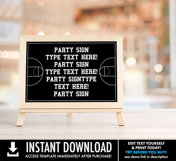 Basketball 7x5 Party Sign - Basketball Party, Basketball Birthday, Welcome sign | You Personalize using CORJL - INSTANT DOWNLOAD Printable