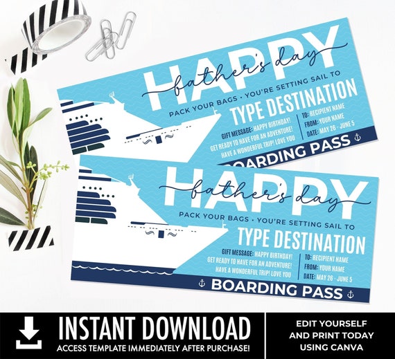 Father's Day Surprise Cruise Gift Voucher, Cruise Gift Certificate, Dad Coupon, Cruise Coupon | You Personalize with CANVA–INSTANT DOWNLOAD