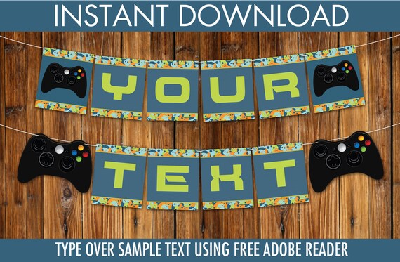Video Game Party Banner Gamer Birthday Party Video Game