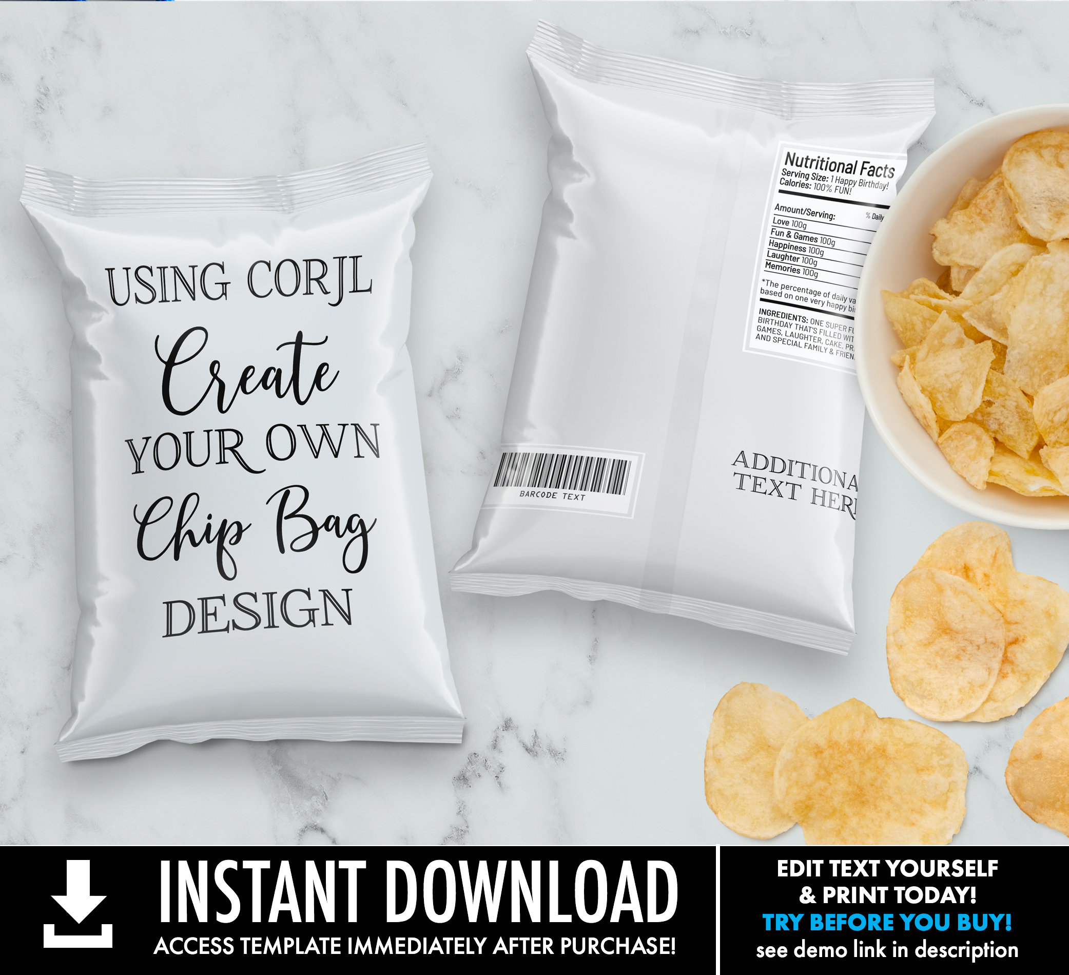 Design & Print Yourself DIY Chip Bag Template Create Your - Etsy