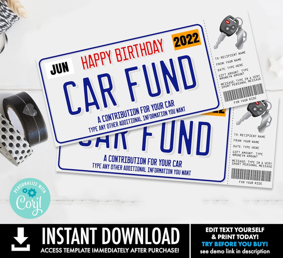Car Fund Surprise Gift Voucher,license Plate Voucher,gift Reveal,gift
