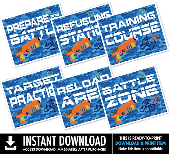 Dart Wars Party Signs, Dart Battle Party Decor, Birthday Decor, Blaster Gun | PRINTABLE | Pre-Typed INSTANT Download PDF Printable Sign Il_570xn