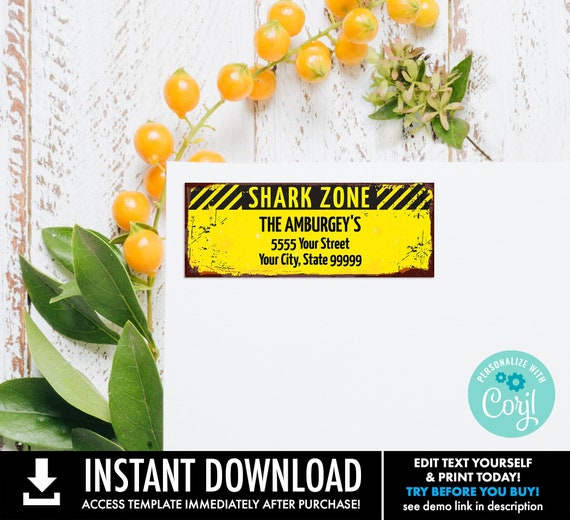 Shark Return Address Label Shark Party Return Address Label Self